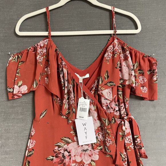 WAYF Dress Medium Nanette Floral True Wrap Cold Shoulder Beach Hawaii Cruise - Picture 2 of 13